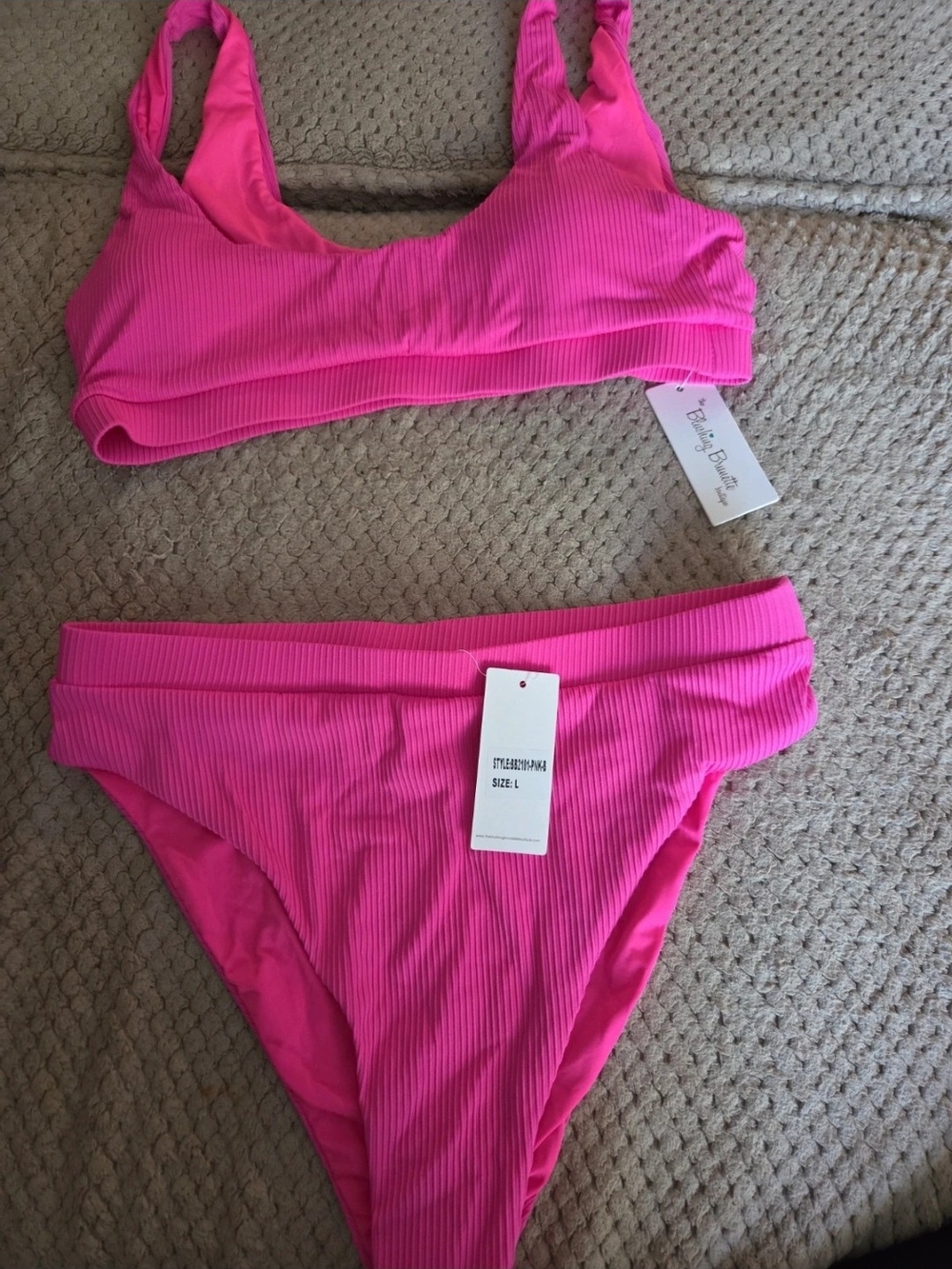 Ribbed Hot Pink Bikini Set – Two-Piece Swimwear